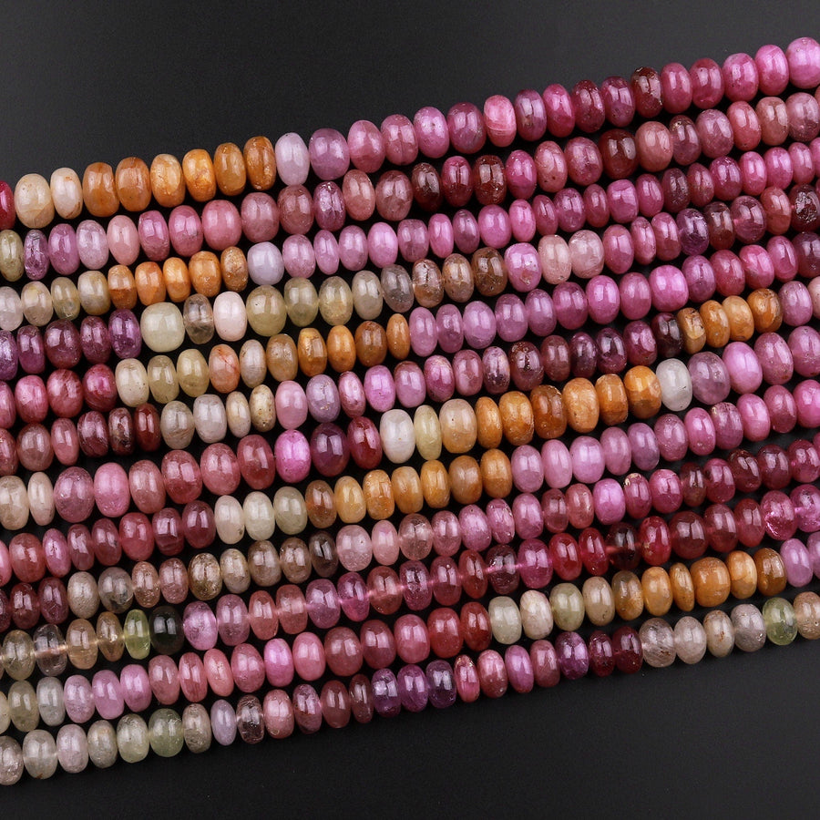 AAA Natural Multicolor Red Pink Yellow Sapphire Smooth Rondelle 6mm Gemstone Beads 13.5" Strand