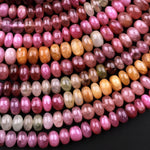 AAA Natural Multicolor Red Pink Yellow Sapphire Smooth Rondelle 6mm 7mm 8mm Gemstone Beads 18" Strand