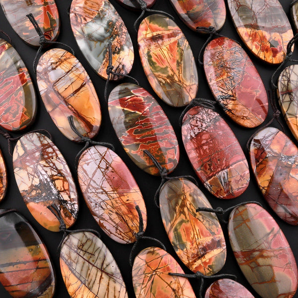 Natural Red Creek Jasper Pendant Top Side Drilled Long Oval Pendant Focal Bead Aka MultiColor Picasso Jasper