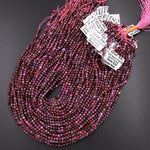 Genuine Natural Deep Fuchsia Red Pink Ruby Gemstone Faceted 3mm 4mm Round Beads 15.5" Strand