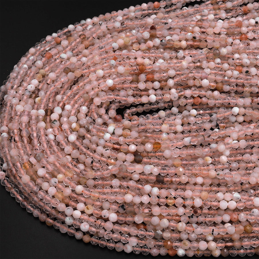 Micro Faceted Natural Quartz Round Beads 3mm 4mm Gemstone 15.5" Strand