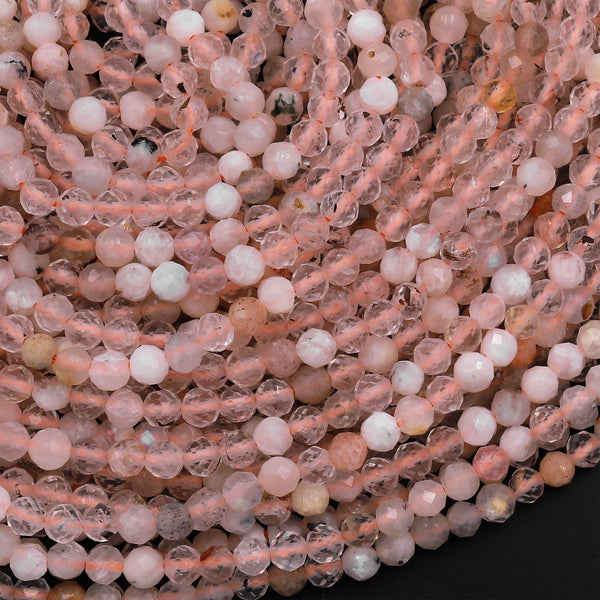Micro Faceted Natural Quartz Round Beads 3mm 4mm Gemstone 15.5" Strand