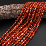 Natural Red Agate 6mm Beads Faceted Energy Prism Double Terminated Points 15.5" Strand