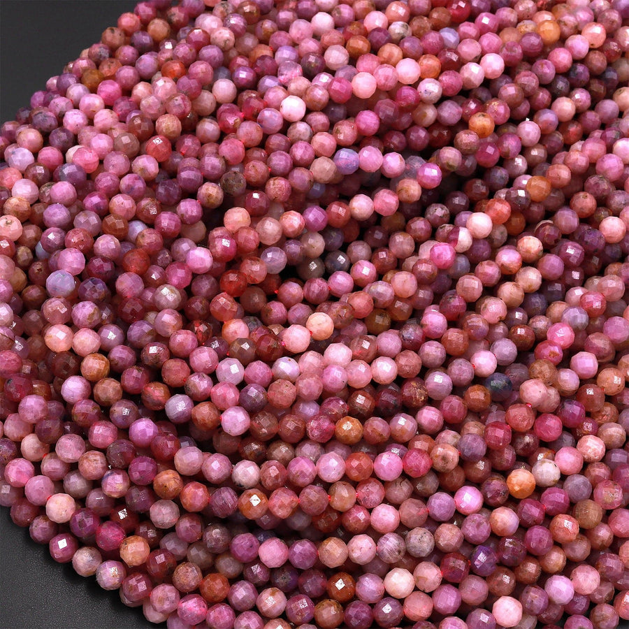 Real Genuine Natural Ruby Gemstone Faceted 5mm Round Beads Laser Diamond Cut Gemstone Beads 15.5" Strand