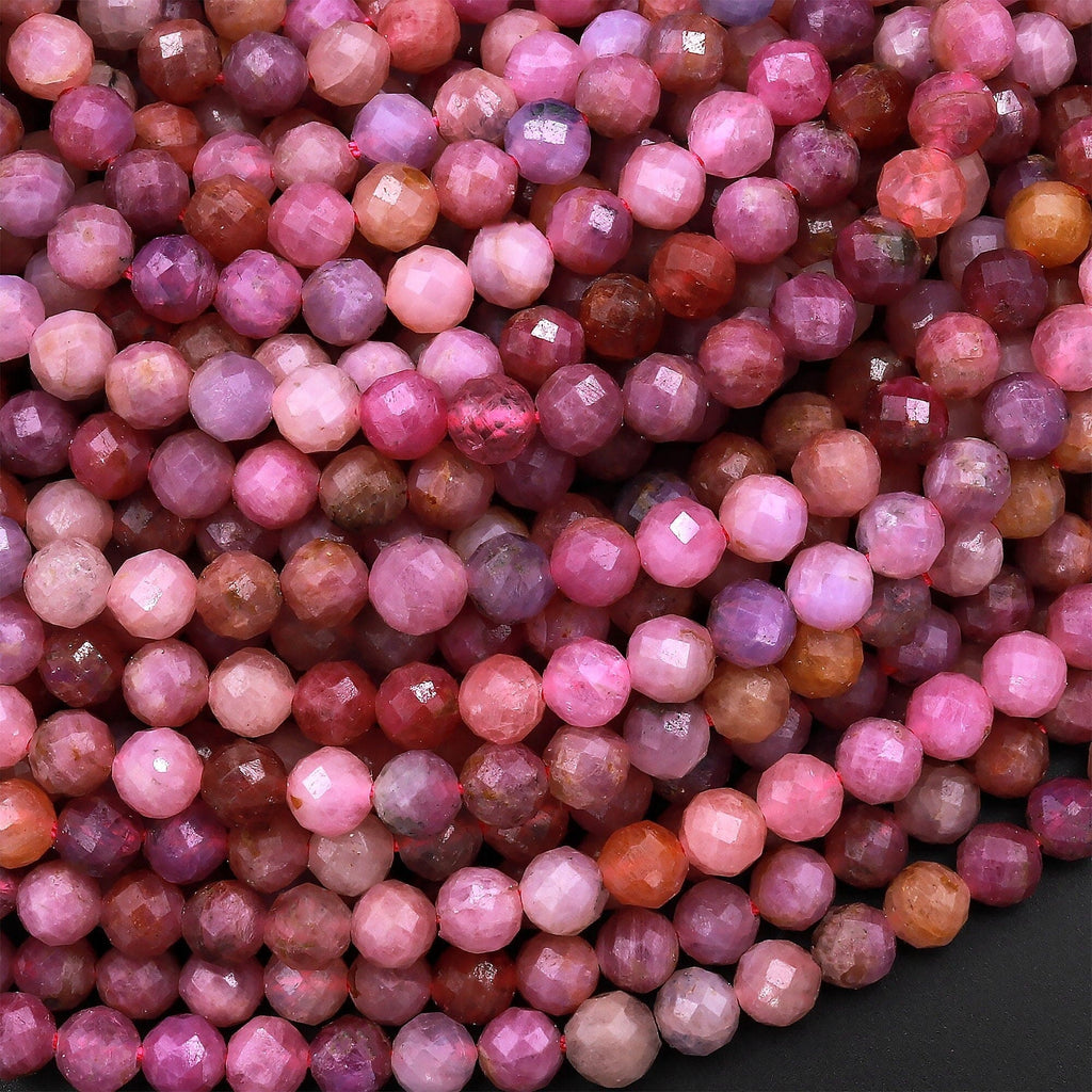 Real Genuine Natural Ruby Gemstone Faceted 5mm Round Beads Laser Diamond Cut Gemstone Beads 15.5" Strand