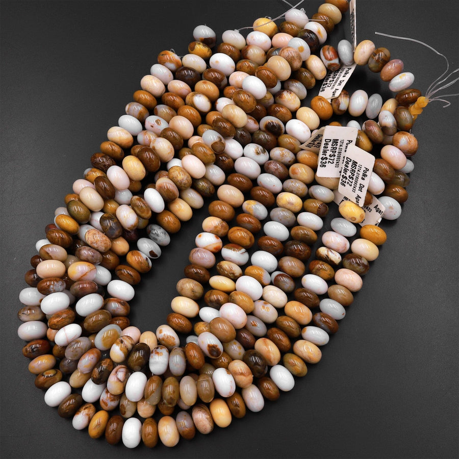 Natural Polka Dot Agate Beads 6mm 12mm Rondelle 15.5" Strand