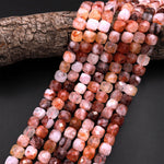 Natural Red Lepidocrocite Quartz Faceted 8mm 10mm Cube Beads 15.5" Strand