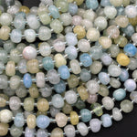 Natural Aquamarine 6mm Freeform Rounded Pebble Nugget Beads Blue Green Canary Yellow Gemstone 15.5" Strand