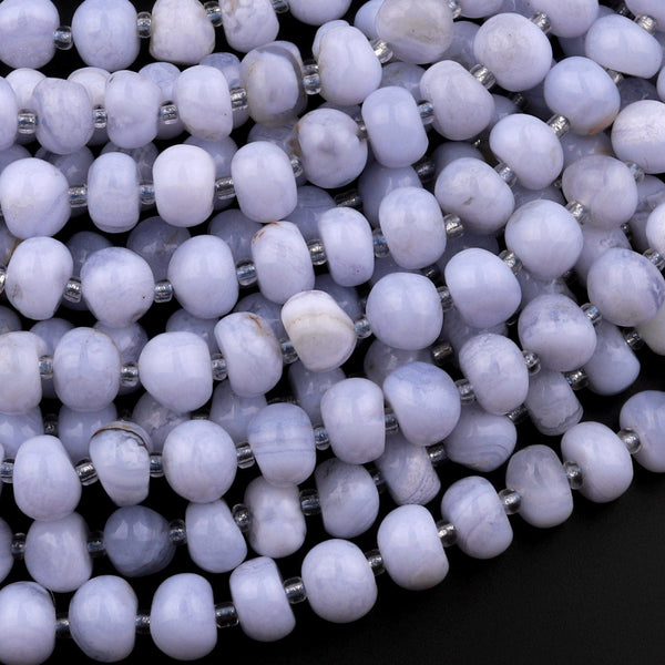 Natural Blue Lace Agate Chalcedony Freeform Rondelle Pebble Nugget Beads Gemstone 15.5" Strand