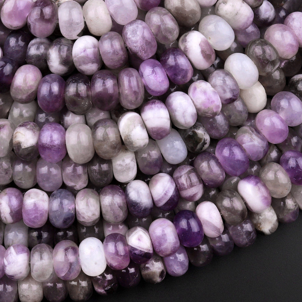 Natural Chevron Amethyst 8mm Smooth Rondelle Beads 15.5" Strand