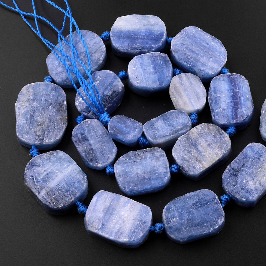 Raw Natural Blue Kyanite Oval Rounded Rectangle Beads Flat Slice Gemstone 15.5" Strand