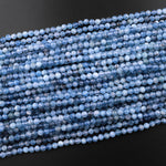 Micro Faceted Natural Blue Aquamarine 2mm 3mm 4mm Round Beads 15.5" Strand