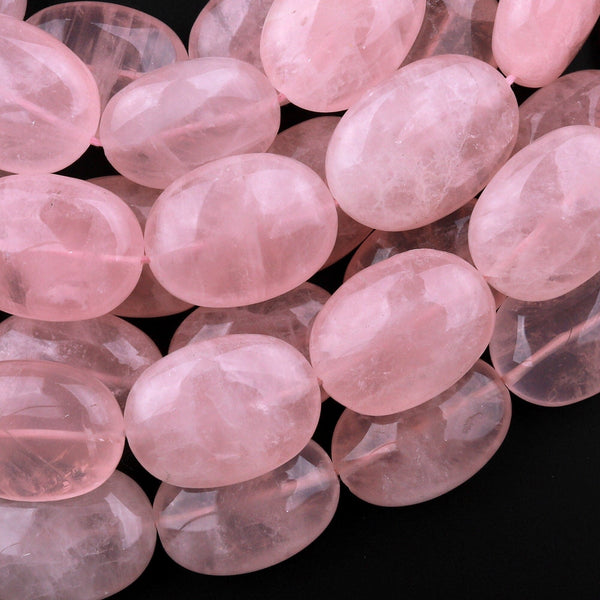 Large Natural Madagascar Pink Rose Quartz Oval Beads 15.5" Strand