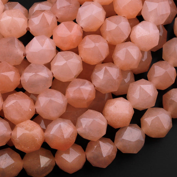 Natural Peach Aventurine Beads Faceted 10mm Round Gemstone Double Hearted Star Cut 15.5" Strand