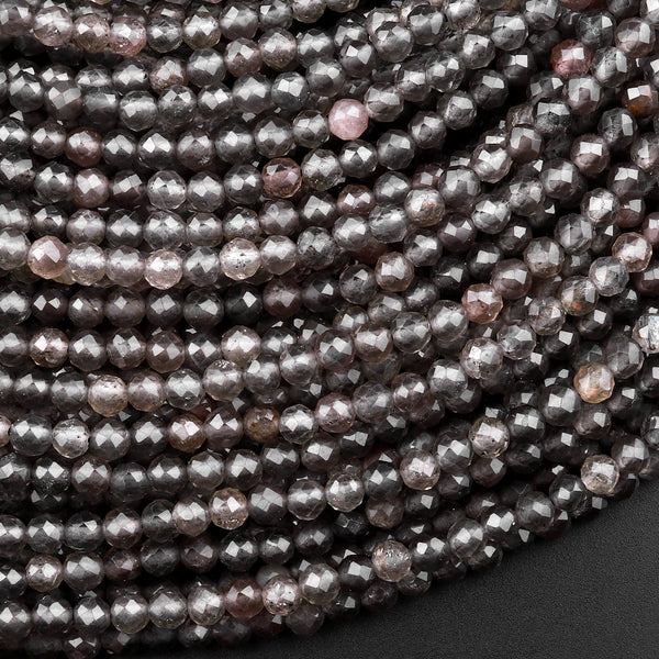 Natural Gray Cat's Eye Sillimanite 3mm Faceted Round Beads 15.5" Strand