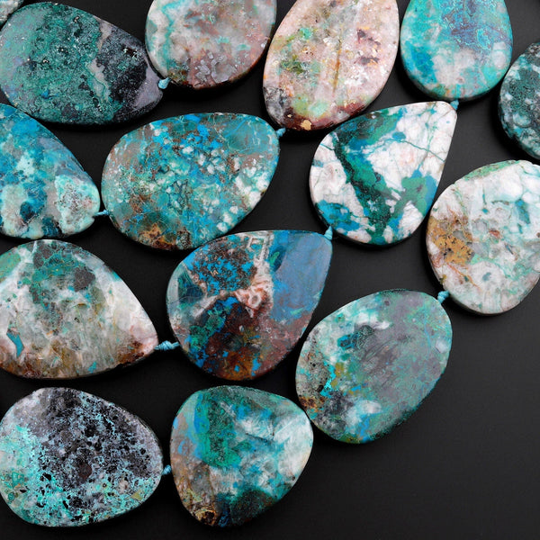 Large Natural Chrysocolla Freeform Oval Teardrop Beads From Arizona Real Genuine Green Blue Gemstone 15.5" Strand
