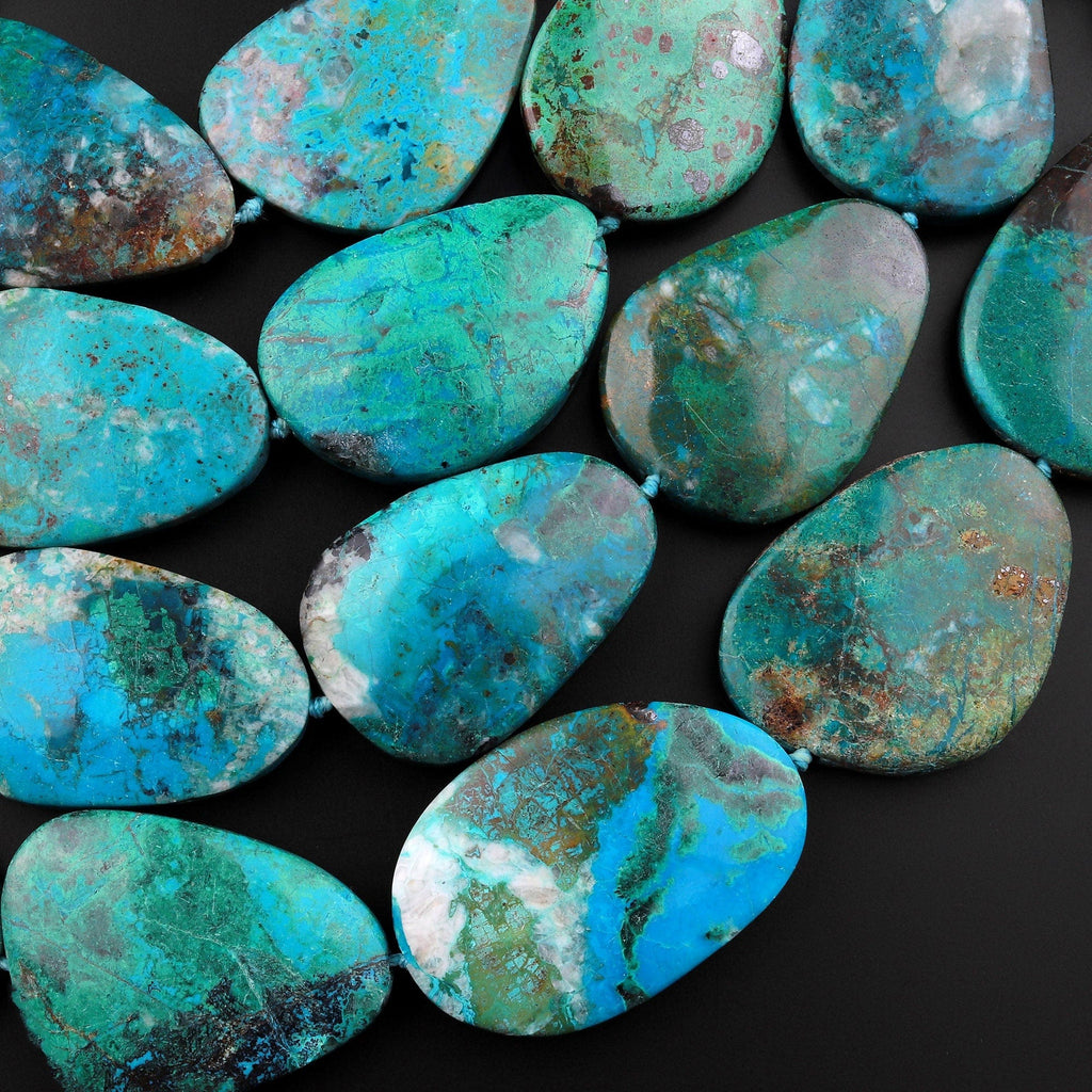 Large Natural Chrysocolla Freeform Oval Beads From Arizona Real Genuine Green Blue Gemstone 15.5" Strand