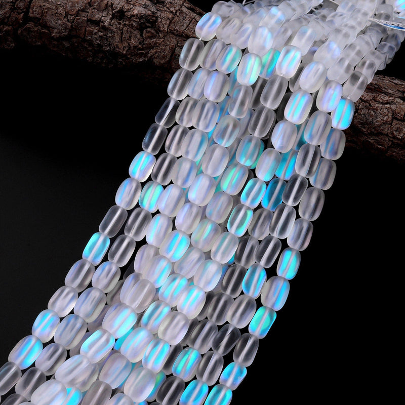Mermaid Stone beads Aka Mystic Aura Quartz White Matte Synthetic Rainbow Moonstone Nuggets 15.5" Strand