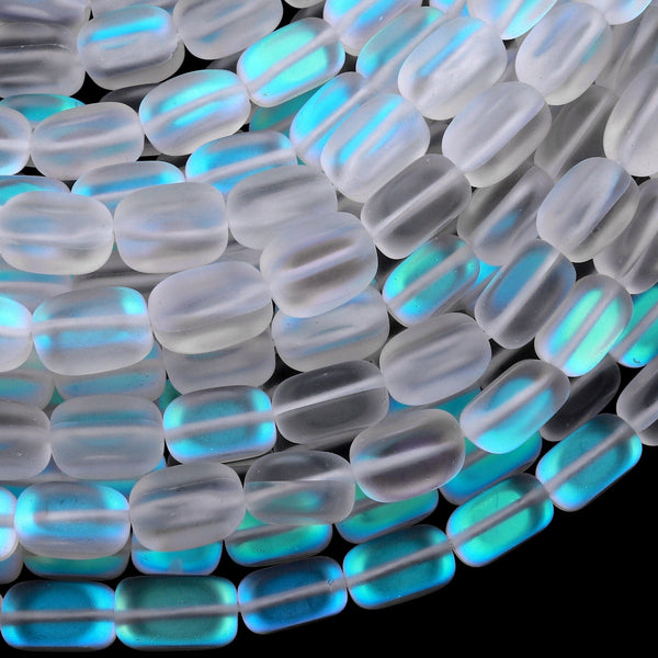 Mermaid Stone beads Aka Mystic Aura Quartz White Matte Synthetic Rainbow Moonstone Nuggets 15.5" Strand