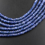 AAA Natural Blue Sapphire Faceted 3mm Rondelle Beads Micro Laser Diamond Cut Genuine Gemstone 15.5" Strand