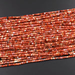 Faceted Natural Moroccan Orange Red Agate 2mm 3mm Cube Beads Micro Diamond Cut Gemstone 15.5" Strand
