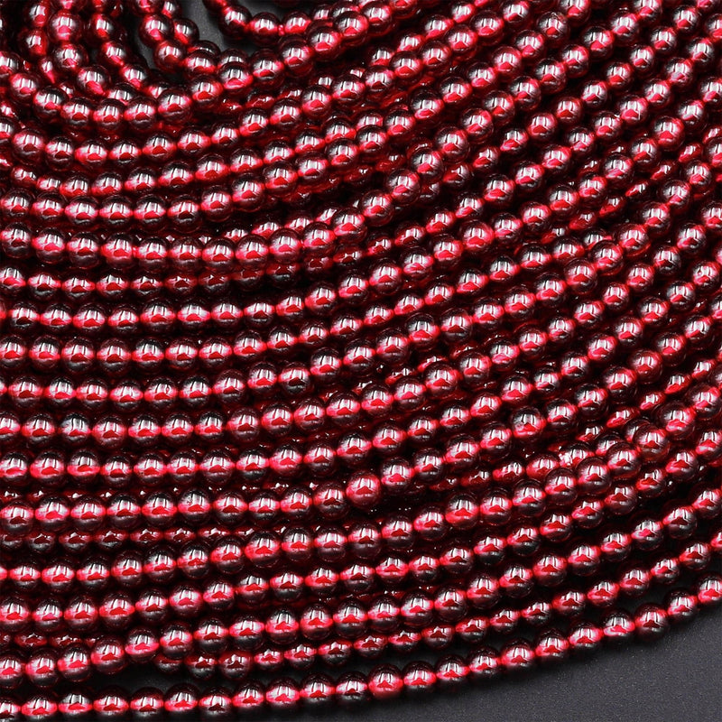 AAA Natural Red Garnet 3mm 4mm Round Beads 15.5" Strand