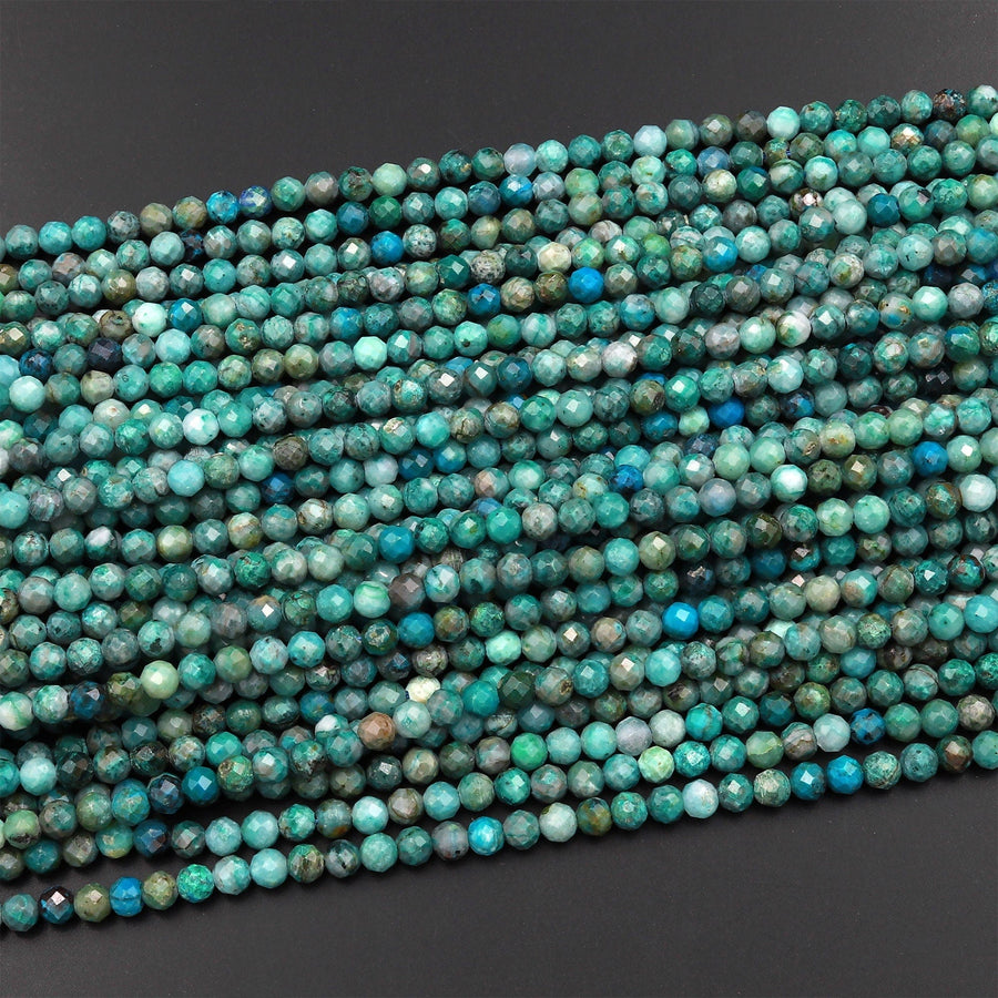 Natural Green Chrysocolla 4mm Faceted Round Beads Micro Diamond Cut Gemstone 15.5" Strand