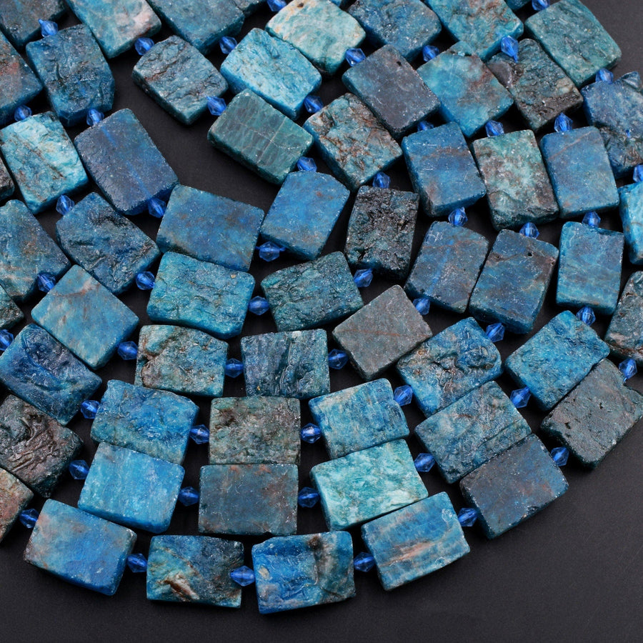 Matte Natural Apatite Rectangle Beads Flat Teal Blue Gemstone15.5" Strand