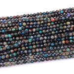 Natural Dark Chrysocolla Azurite 4mm Faceted Round Beads Laser Diamond Cut Gemstone 15.5" Strand