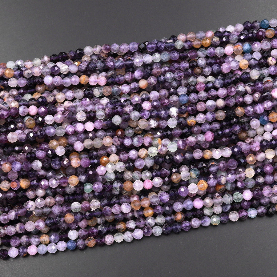 Natural Purple Fluorite Faceted 4mm Round Beads Micro Cut 15.5" Strand