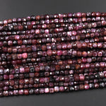 Real Genuine Natural Deep Red Ruby Faceted 4mm Cube Dice Square Gemstone Beads 15.5" Strand