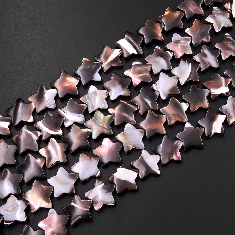 AAA Iridescent Hand Carved Golden Copper Brown Mother of Pearl Shell Star Beads 6mm 8mm 10mm 12mm 15.5" Strand