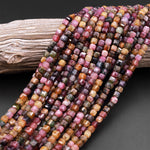 Natural Tourmaline Faceted 4mm 6mm Cube Square Dice Beads Cognac Brown Pink Green Gemstone 15.5" Strand