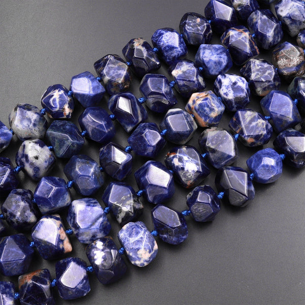 Faceted Natural Orange= Sodalite Beads Large Chunky Faceted Rectangle Nuggets Unique Designer Cut Center Drilled Gemstone 16" Strand