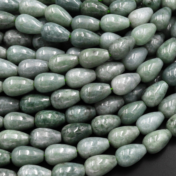 Natural Burmese Jade Teardrop Beads Vercially Drilled 15.5" Strand