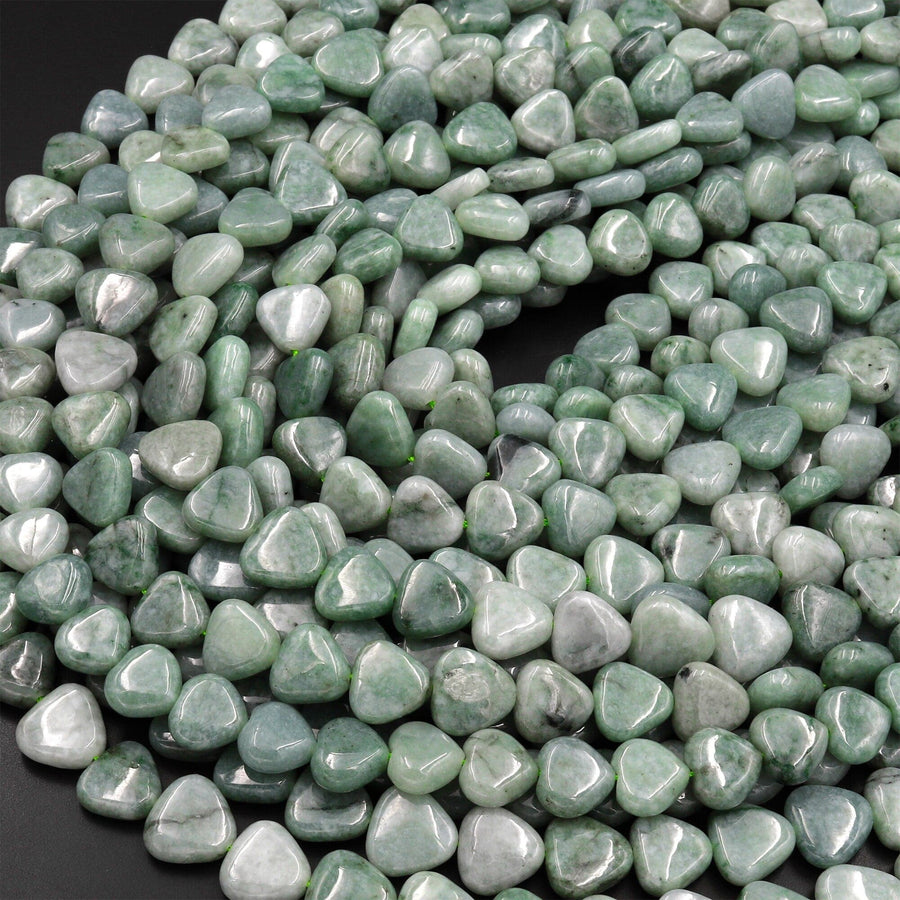 Natural Burmese Jade Triangle Heart Beads Vercially Drilled 15.5" Strand