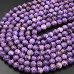 Natural Charoite 6mm Smooth Round beads Real Geanuine Gemstone from Russia 15.5" Strand