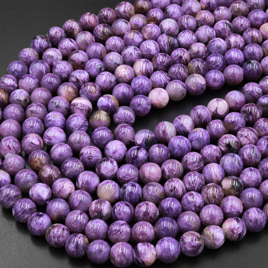 Natural Charoite 6mm Smooth Round beads Real Geanuine Gemstone from Russia 15.5" Strand