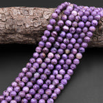 Natural Charoite 6mm Smooth Round beads Real Geanuine Gemstone from Russia 15.5" Strand