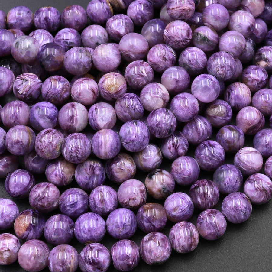 Natural Charoite 6mm Smooth Round beads Real Geanuine Gemstone from Russia 15.5" Strand