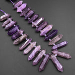 Natural Purple Amethyst Faceted Double Terminated Pointed Beads Side Drilled Large Healing Crystal Focal Pendant 15.5" Strand