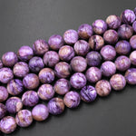 Natural Purple Charoite Round Beads 6mm 8mm W Orange Garnet Matrix 15.5" Strand