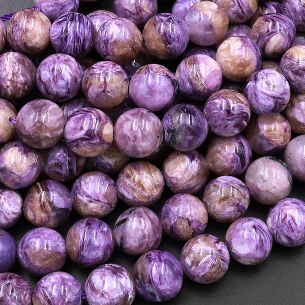 Natural Purple Charoite Round Beads 6mm 8mm W Orange Garnet Matrix 15.5" Strand
