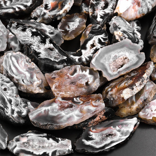 Natural Oco Agate Druzy Drusy Geode Slice Beads Freeform Sparkling Natural Crystal Gemstone 15.5" Strand