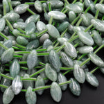 Natural Burmese Jade Marquoise Leaf Beads Top Drilled 15.5" Strand