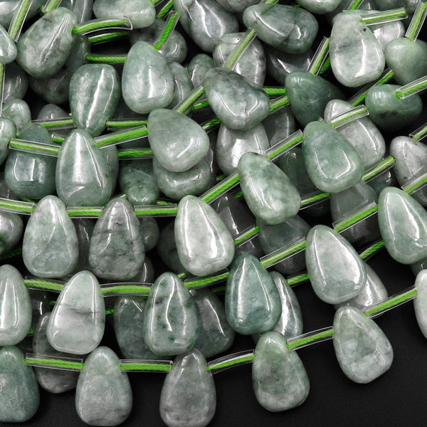 Natural Burmese Jade Teardrop Beads Top Drilled 15.5" Strand