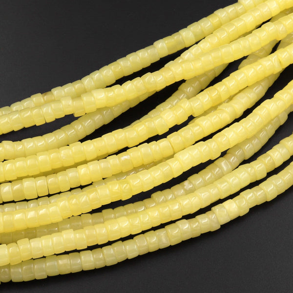 Natural Yellow Chartreuse Jade 4mm Heishi Rondelle Beads 15.5" Strand