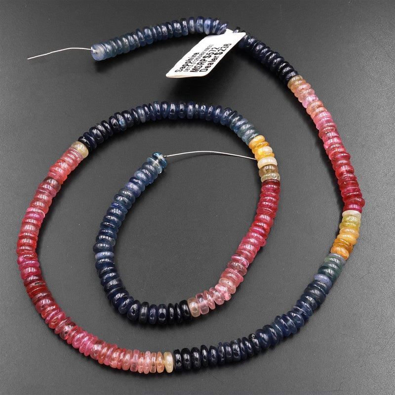 Natural MultiColor Red Pink Yellow Blue Sapphire Smooth Rondelle 6mm Gemstone Beads 18" Strand