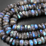 AAA Faceted Labradorite Rondelle Beads 6mm 8mm 12mm 14mm Brilliant Rainbow Blue Flashes 14.5" Strand