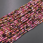 AAA Micro Faceted Natural Multicolor Tourmaline Round Beads 4mm Pink Green Canary Gemstone 15.5" Strand